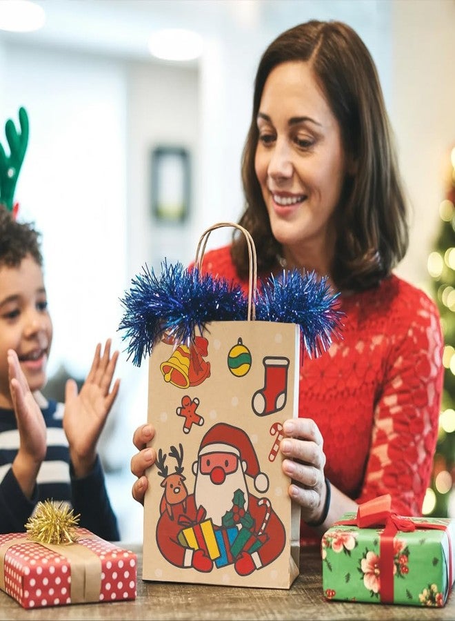 QIHOMPIB 12 Pack Christmas Kraft Paper Bags(6x9 Inch) with Handle for Gift Goodie Treat Candy Snack Wrap Snowflake Santa Xmas Pouches Baggies Christmas Holiday New Year Party Favors Supplies Decorations - Image 5